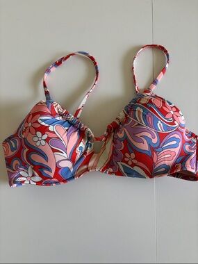Shade & Shore Pink Red Blue Floral Print Bikini Top